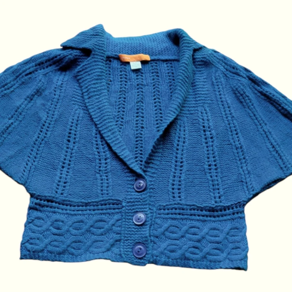 Cynthia Steffe Blue Short Shawl-Collar Cardigan